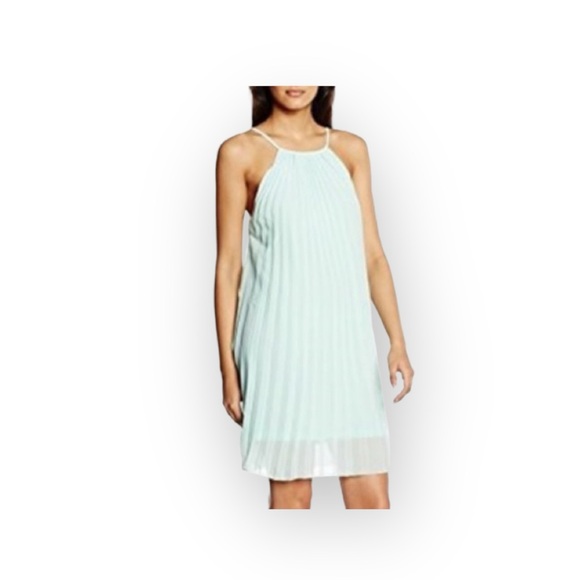 new Molly Bracken ❃ Pleated High Neck Chiffon Mini Sun Dress ❃ Baby Blue ❃ M L ❃ - Picture 14 of 16